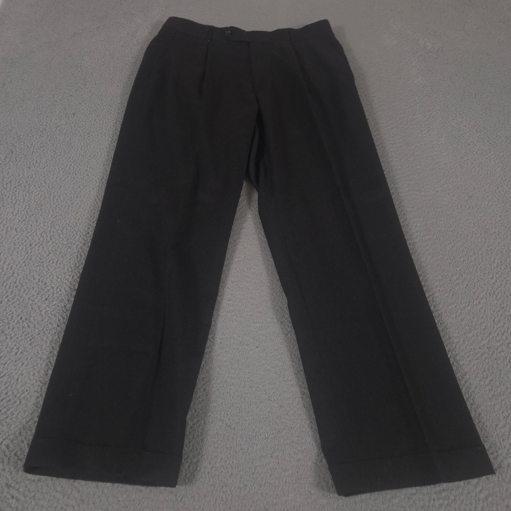 Ballin Pants Mens 35x33 Black Pleated Cuffed Straight Leg 100% Wool Trousers